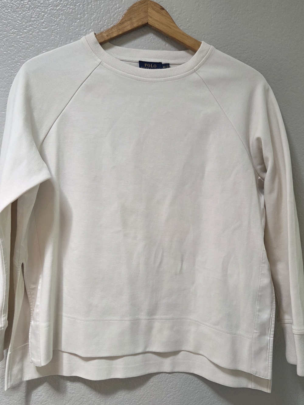 Polo Ralph Lauren Cream Sweatshirt XS Satin Trim Quiet Luxury Y2K